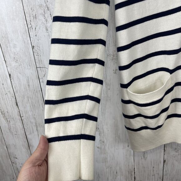 C Wonder Cardigan Sweater Small Blue White Stripe V-neck Preppy Nautical Coastal - Picture 6 of 9